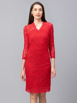 Globus - Red Self Design Sheath Dress