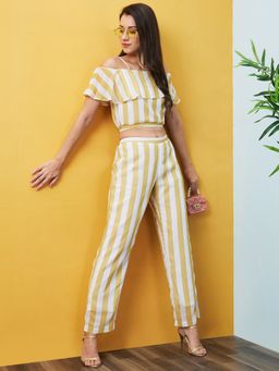 Globus - Women Yellow Striped Off-Shoulder Co-Ord (Set of 2)