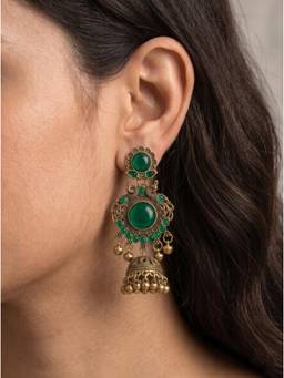 Gahan - Evika Green Gold Plated Designer Jhumka Earrings
