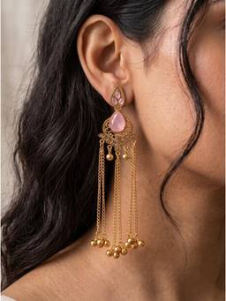 Gahan - Kashish Baby Pink Gold Plated Designer Drop Earrings