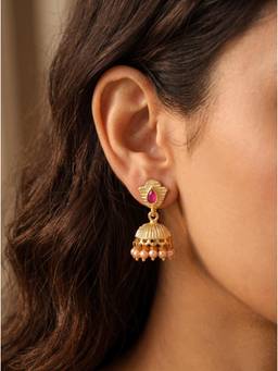 Gahan - Nirja Pink Gold Plated Designer Jhumka Earrings