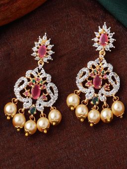 Estele - Gold Plated CZ Dazzling Earrings with Pearl for Women