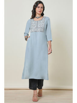 Soch - Womens Grey Rayon Yoke Design Embroidered Kurta