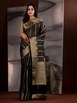 CHARUKRITI - Black Organza Zari Handwoven Saree with Unstitched Blouse