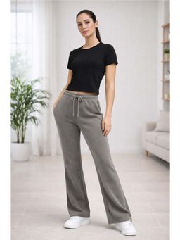 Nobero - Womens Solid Grey Flared Terry Pant