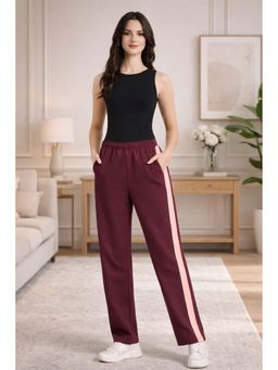 Nobero - Womens Maroon Cotton Flared Terry Pant