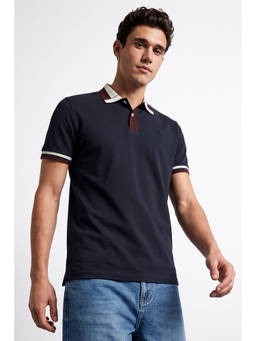 Allen Solly - Navy Blue Solid Cotton Regular Fit Polo T-Shirt