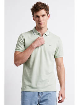 Allen Solly - Green Solid Cotton Blend Regular Fit Polo T-Shirt