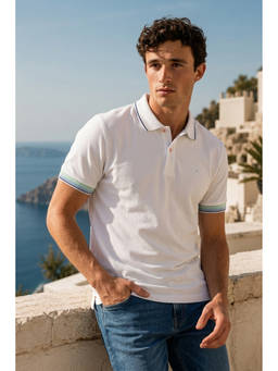Simon Carter - White Solid Cotton Blend Slim Fit Polo T-Shirt