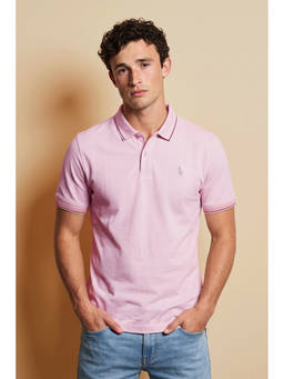 Simon Carter - Pink Solid Cotton Blend Slim Fit Polo T-Shirt