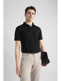 Van Heusen - Black Solid Cotton Blend Regular Fit Polo T-Shirt