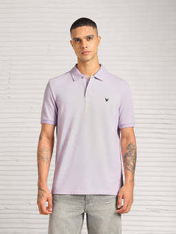 American Eagle - Purple Solid Cotton Blend Regular Fit Polo T-Shirt