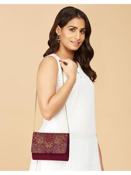 Fabindia - Purple Modal Embroidered Chain Straps Clutch