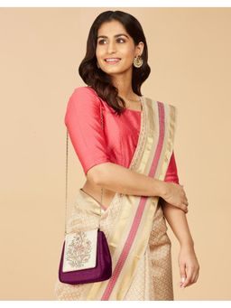 Fabindia - Pink Silk Blend Floral Print Chain Straps Clutch