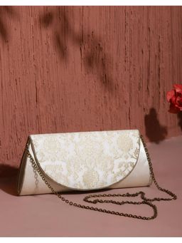 Fabindia - Off White Brocade Floral Print Chain Straps Clutch