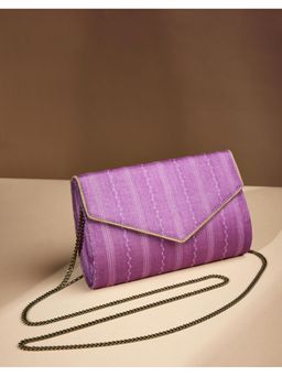 Fabindia - Purple Silk Blend Striped Chain Straps Clutch