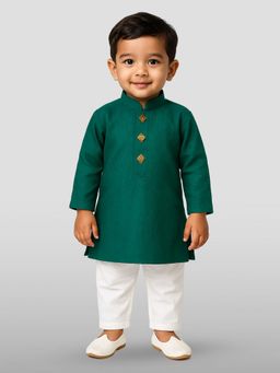 JBN Creation - Boys Green Handloom Cotton Self Design Regular Kurta with Pyjama