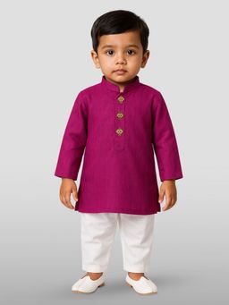 JBN Creation - Boys Purple Handloom Cotton Self Design Regular Kurta with Pyjama