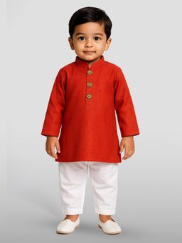 JBN Creation - Boys Red Handloom Cotton Self Design Regular Kurta with Pyjama