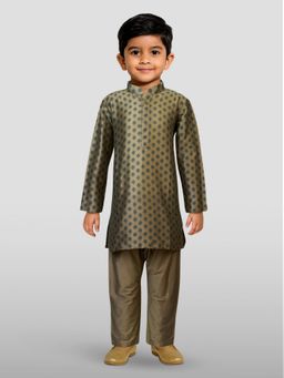 JBN Creation - Boys Brown Cotton Blend Block Printed Regular Kurta with Pyjama