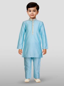 JBN Creation - Boys Aqua Viscose Mirror Work Kurta with Pyjama