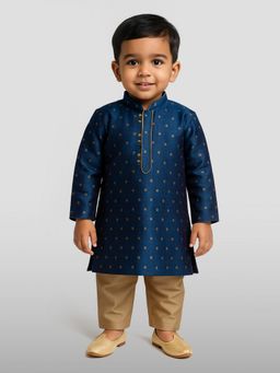 JBN Creation - Boys Blue Jacquard Zari Thread Work Dual Tone Kurta with Pyjama