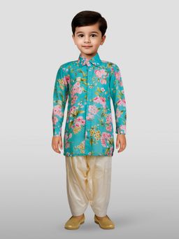 JBN Creation - Boys Aqua Muslin Floral Printed Kurta with Patiala