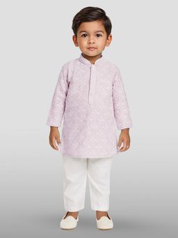 JBN Creation - Boys Pink Cotton Blend Embroidered Kurta with Pyjama