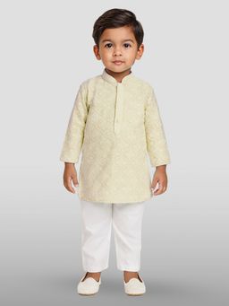JBN Creation - Boys Yellow Cotton Blend Embroidered Kurta with Pyjama
