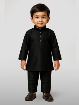 JBN Creation - Boys Black Silk Blend Solid Regular Kurta with Pyjama