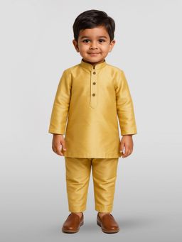 JBN Creation - Boys Gold Silk Blend Solid Regular Kurta with Pyjama
