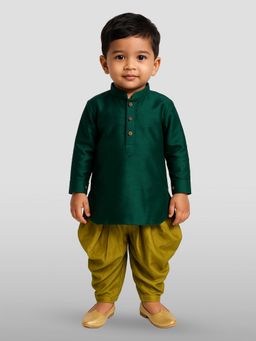 JBN Creation - Boys Green Silk Blend Solid Regular Kurta with Dhoti