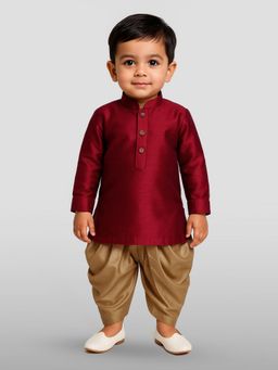 JBN Creation - Boys Maroon Silk Blend Solid Regular Kurta with Dhoti