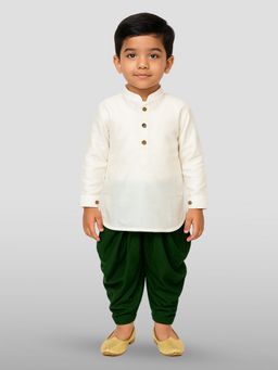 JBN Creation - Boys White Silk Blend Solid Regular Kurta with Dhoti
