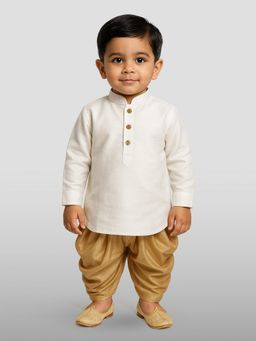 JBN Creation - Boys White Silk Blend Solid Regular Kurta with Dhoti