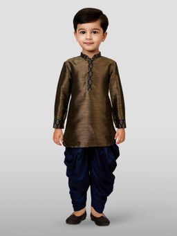 JBN Creation - Boys Bronze Solid Silk Blend Kurta with Dhoti