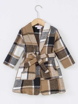 Hopscotch - Girls Multi Coloured Full-Sleeve Checkered Long Coat