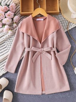 Hopscotch - Girls Brown Full-Sleeve Solid Long Coat