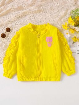 Hopscotch - Girls Yellow Cat Applique Full-Sleeve Jacket