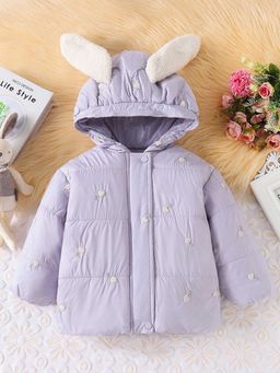 Hopscotch - Girls Lavender Floral Embroidered Full-Sleeve Long Coat