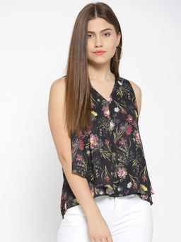 Xpose - Women Black & Olive Green Printed A-Line Top
