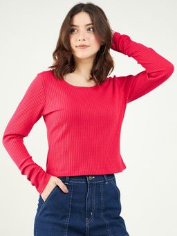 Strong And Brave - Women Round Neck Regular Fit Fitted Magenta Top
