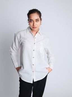 Strong And Brave - Women Premium Oversized Linen Semi Sheer White Shirt