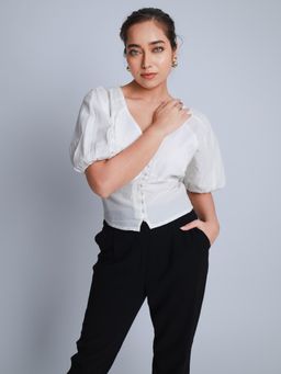 Strong And Brave - Women Odour Free Puff Sleeve White Blouse