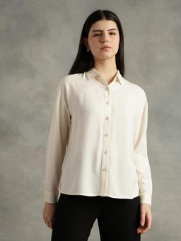 Strong And Brave - Women Standard Opaque Casual Off White Shirt