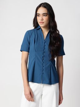 Strong And Brave - Women Standard Opaque Formal Blue Shirt