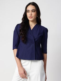 Strong And Brave - Women Standard Opaque Casual Navy Blue Shirt