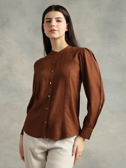 Strong And Brave - Women Standard Opaque Formal Brown Shirt
