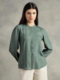 Strong And Brave - Women Standard Opaque Formal Olive Shirt