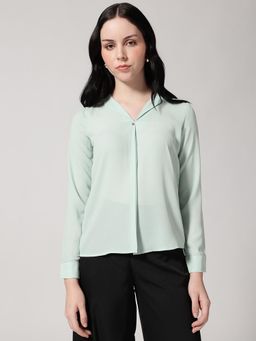 Strong And Brave - Women Georgette Shirt Style Green Top